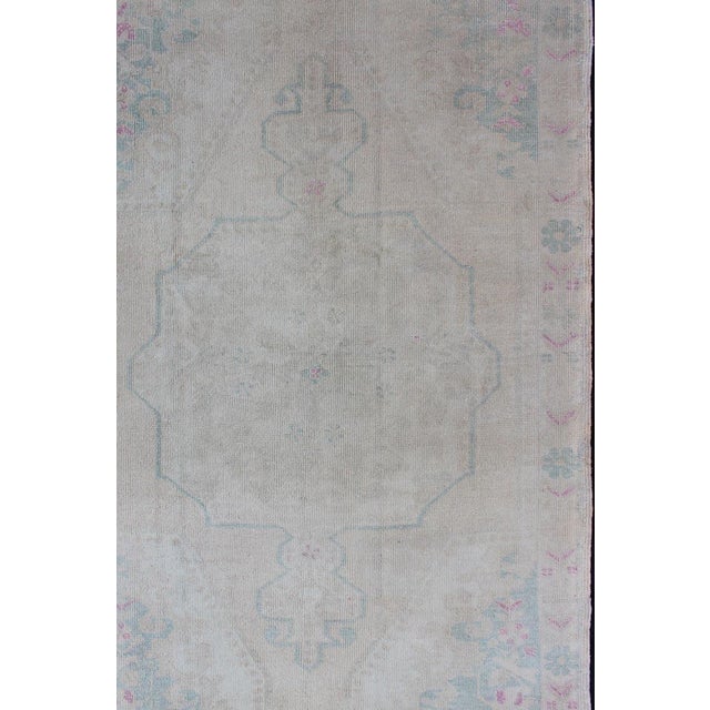 Traditional Vintage Turkish Oushak Rug in Pale Blue, Taupe and Soft Pastel Tones For Sale - Image 3 of 12