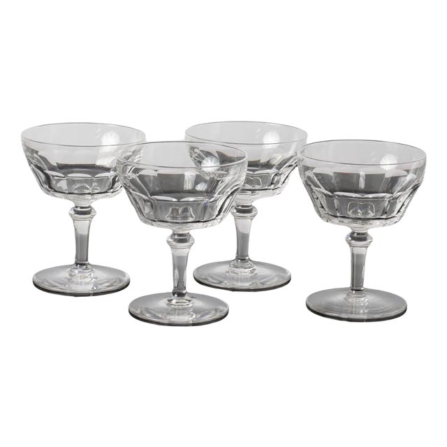 Hand-Cut Crystal Champagne Glasses from Val Saint Lambert, 1950s, Set of 4 For Sale