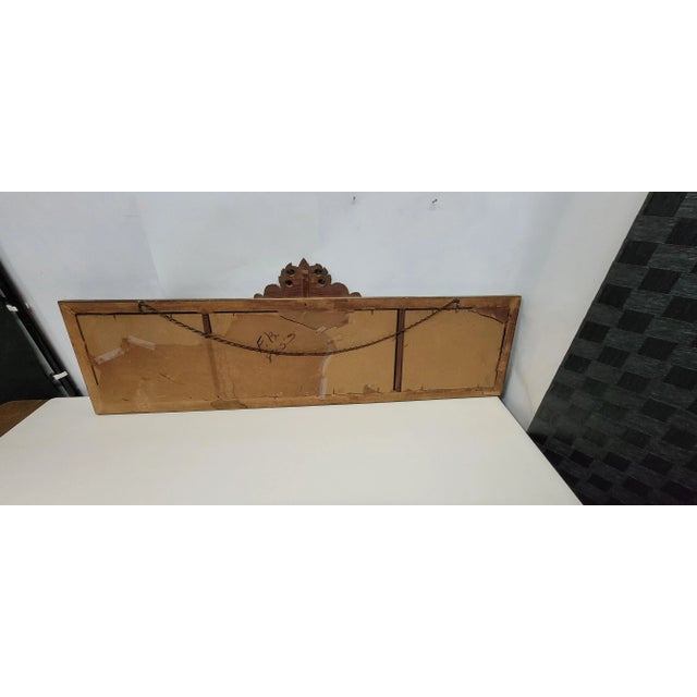 Wood Antique 1920s Colonial Revival 3-Panel Etched Glass Wall Mirror, Carved Wood Frame, 48"w For Sale - Image 7 of 13