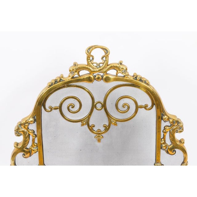Antique French Louis Revival Brass Mesh Dolphin Fire Screen, 19th Century For Sale - Image 4 of 10