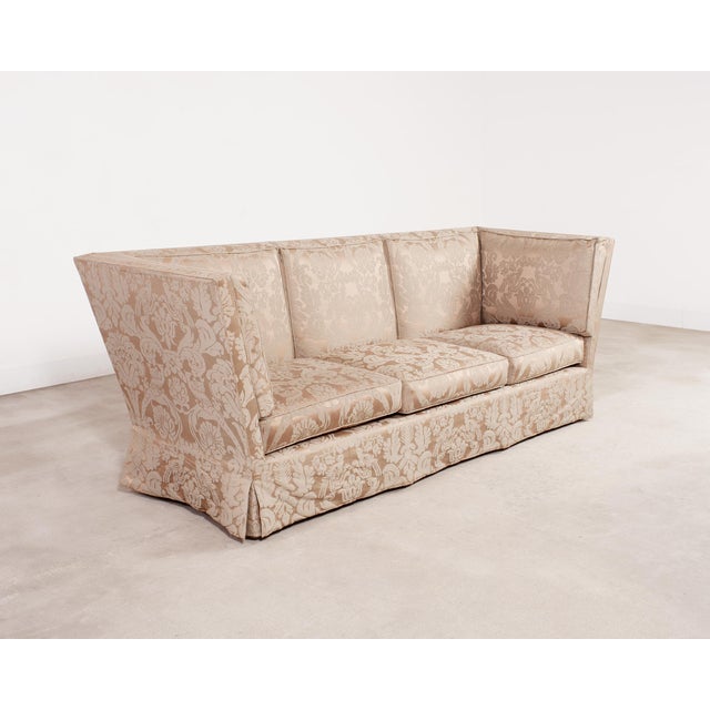 Neoclassical Donghia Shelter-Arm Sofa Fortuny Style Damask Champagne Fabric For Sale - Image 3 of 18