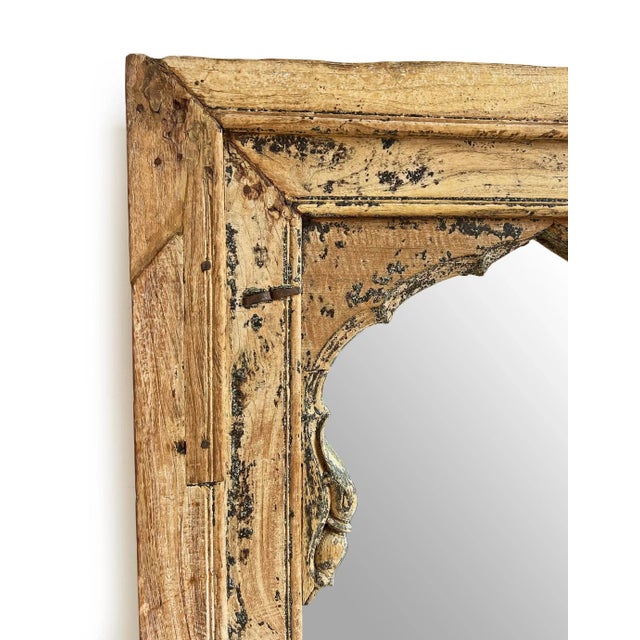 Old Antique Wood Arched Window Mirror For Sale - Image 4 of 6