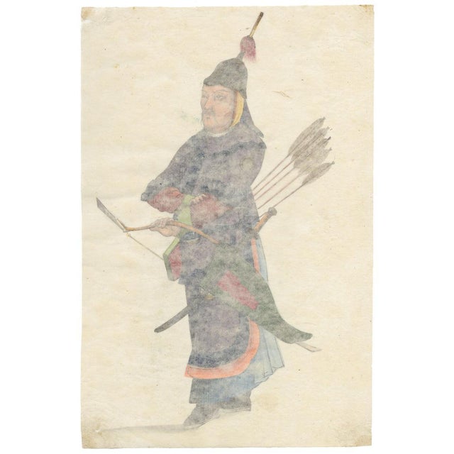 Canton School Artist, Archer Soldier, 18th Century, Gouache on Paper For Sale - Image 6 of 7