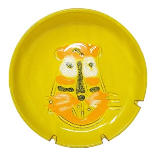 MCM Ceramic Ashtray Catchall - Striped Tiger Cat - 8-3/4" - Mid 20th Century Modern For Sale