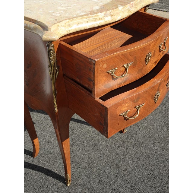 Brass Antique French Louis XVI Marble Top Nightstand With Brass Ormolu For Sale - Image 8 of 17