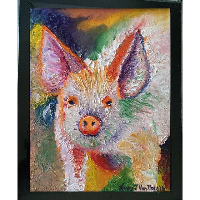 Purple Art Arti Limited Edition Framed "Pig" Oil Painting Print For Sale - Image 8 of 10