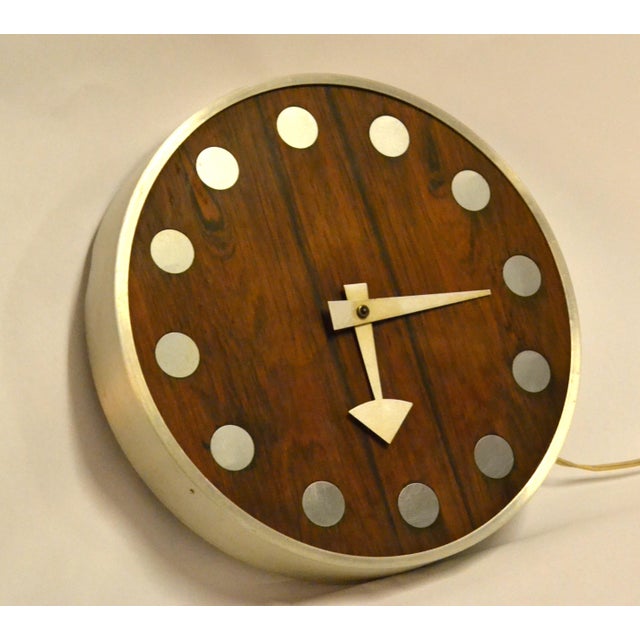 Howard Miller 1970s Howard Miller Wall Clock Designed by Arthur Umanoff Zebra Wood & Chrome For Sale - Image 4 of 12
