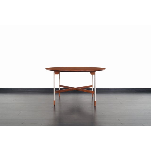 1960s Danish Walnut and Brushed Steel Table Attributed to Arne Vodder For Sale - Image 5 of 13