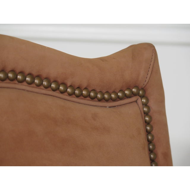 Animal Skin Hancock & Moore Suede Leather French Open Arm Chairs- A Pair For Sale - Image 7 of 10