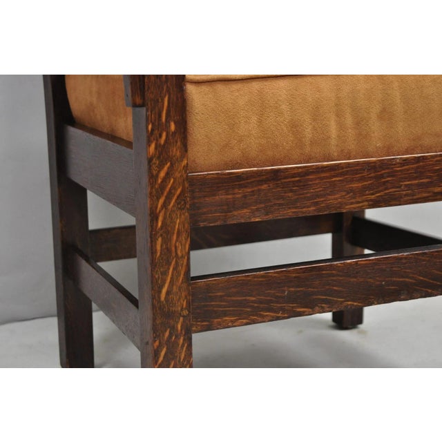 Brown Antique Stickley & Brandt Mission Oak Arts & Crafts Arm Chair With Drop Seat For Sale - Image 8 of 16