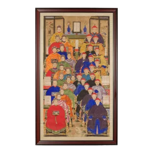 19th Century Qing Dynasty Ancestral Group Painting on Hand Painted Parchment