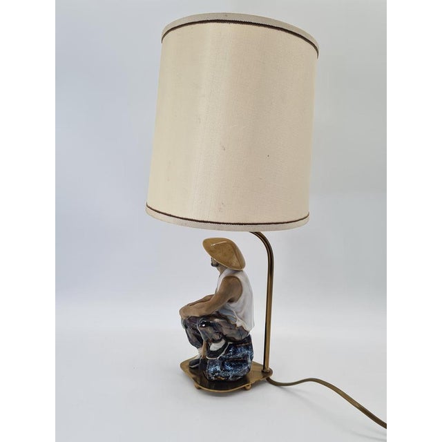 Ceramic Table Lamp with Fisherman Figurine, 1960s-1970s For Sale - Image 9 of 16