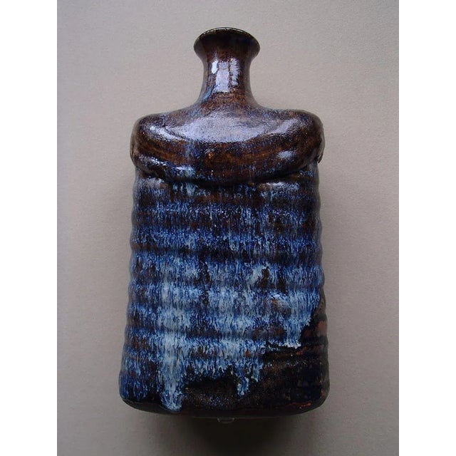 1970s Blue and Brown Ceramic Vase, 1973 For Sale - Image 5 of 9