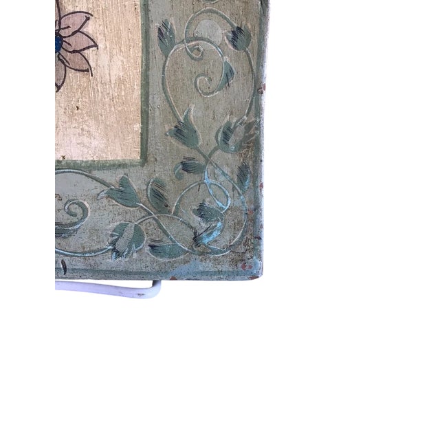 Sculpture Materials Vintage Artisan Hand Painted Green Floral Old World Terracotta Clay Square Tile For Sale - Image 7 of 10