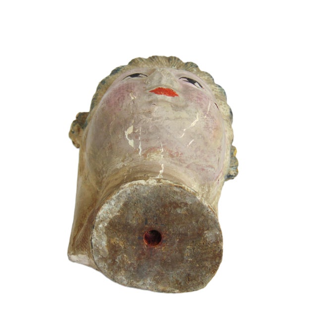 Black Antique Hand Painted Hand Carved Polychrome Chinese Quan Yin Head 10"h For Sale - Image 8 of 8