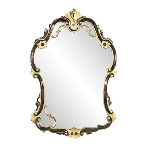 French Carved Large Wall Mirror with Gilt and Floral Accents