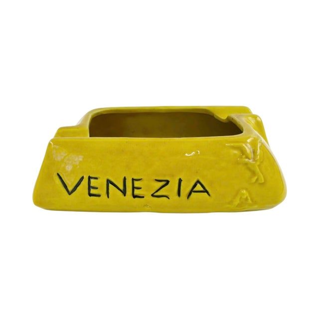 Mid-Century Modern Vintage Hotel Cipriani Venezia Italy Ashtray Yellow Ceramic Catchall Dish For Sale - Image 3 of 11