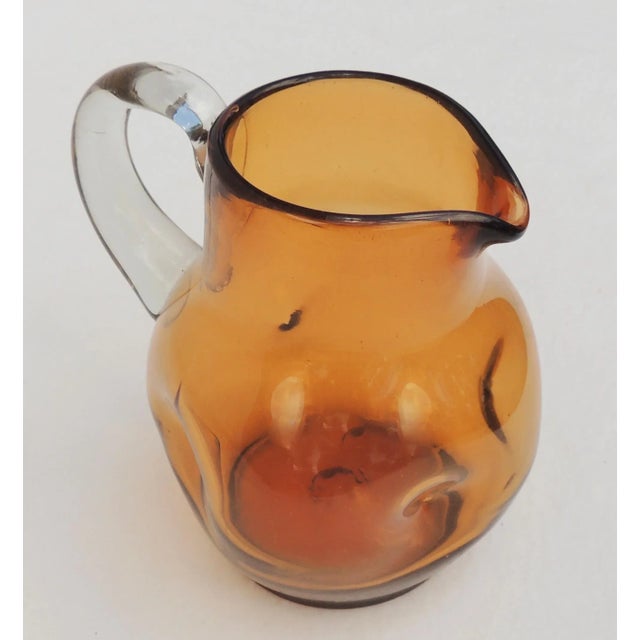 Mid-Century Modern Vintage Mid Century Blenko Glass Pinched Amber Pitcher W/ Clear Applied Handle For Sale - Image 3 of 11