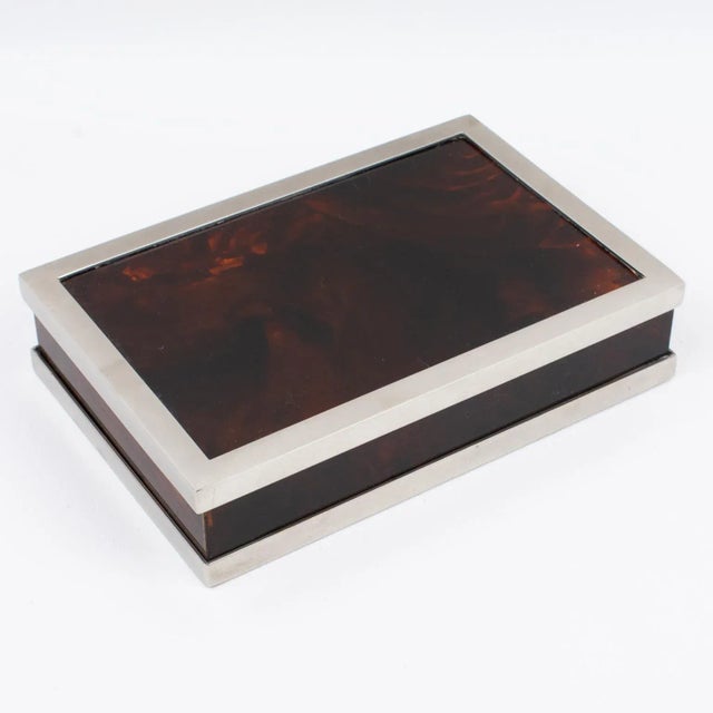 Maison Mercier Paris, Tortoiseshell Lucite and Chrome Box, 1970s For Sale - Image 9 of 11