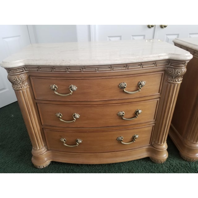 Bernhardt Marble Top & Solid Oak Nightstands A Pair Chairish