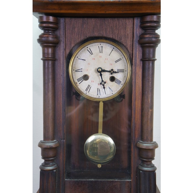 Antique German Junghans Vienna Mahogany Converted Battery Power Clock 31" For Sale - Image 12 of 18