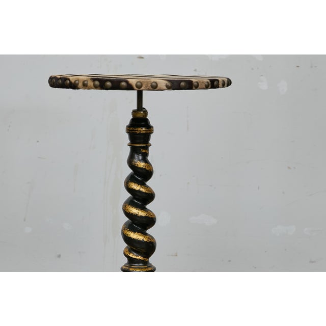 Gold English Ebonized Barley Twist Pedestal Table with Zebra Hide and Gilt Detailing For Sale - Image 8 of 12