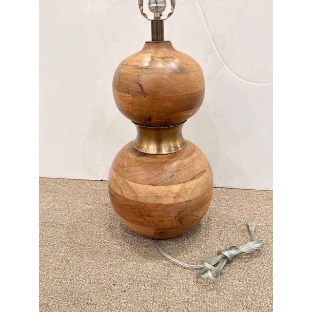2010s Jamie Young Wood & Brass Gourd Lamp. For Sale - Image 5 of 5
