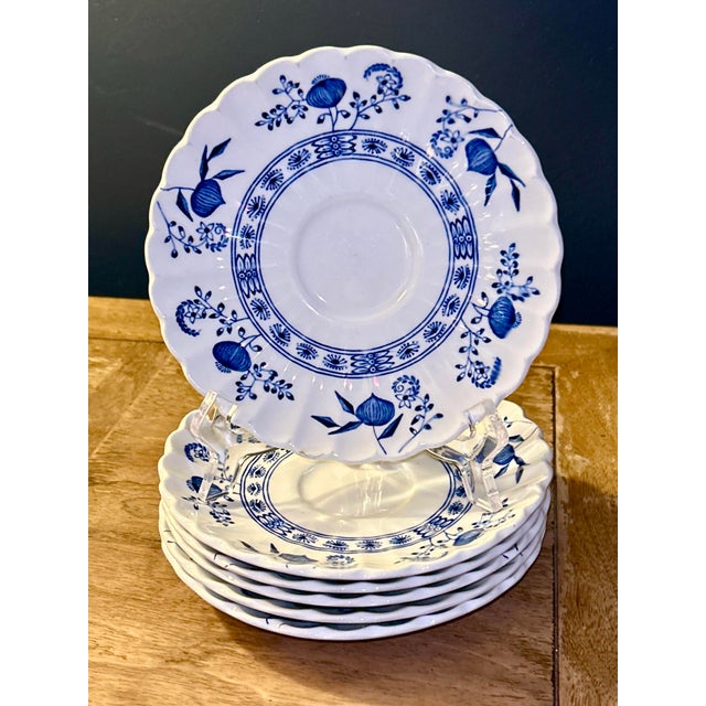 Six (6) J&G Meakin Nordic saucers are classic ironstone earthenware, featuring a vivid blue onion pattern. Made in...