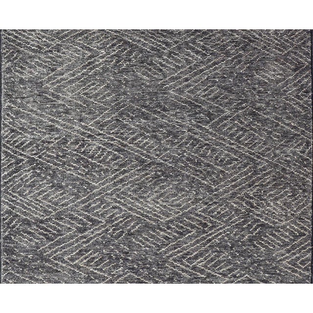 Indian Modern Gray-Blue Rug Crosshatch Design by Keivan Woven Arts 6'0 X 9'0 For Sale - Image 3 of 11
