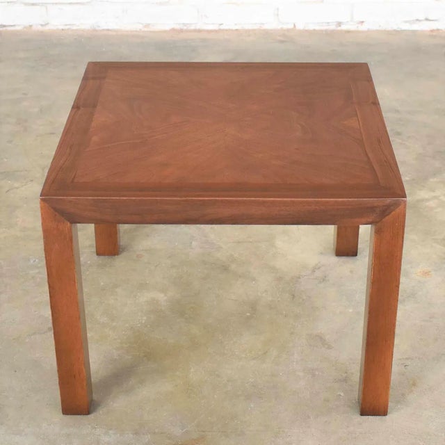 KODI----Vintage 1970s Modern Parsons Side Table by Lane Walnut Square With Inlay Style #1124-18 For Sale - Image 13 of 13
