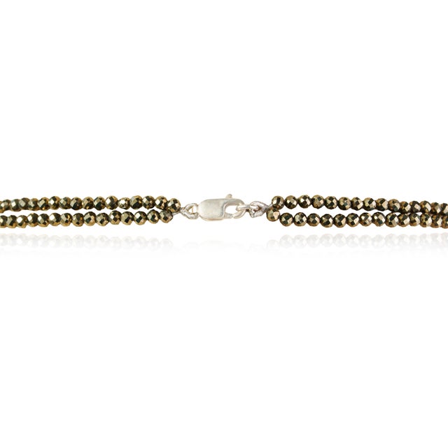 85 Ct Pyrite Beaded Double Strand Necklace With Silver Clasp 2.8mm Beads 22” Long For Sale - Image 9 of 15