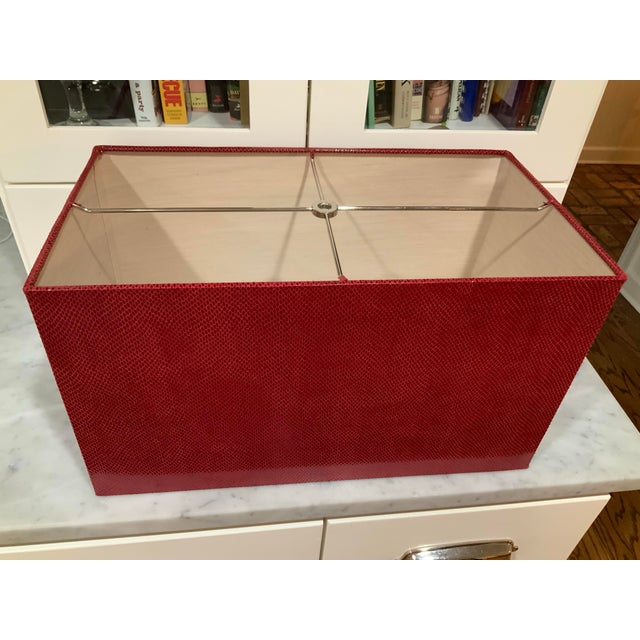 Deep Red Faux Lizard Embossed Vinyl Rectangular Lamp Shade – Bouillotte Style Shade - Ralph Lauren or Traditional Decor, 18” X 10” X 10” For Sale - Image 4 of 9