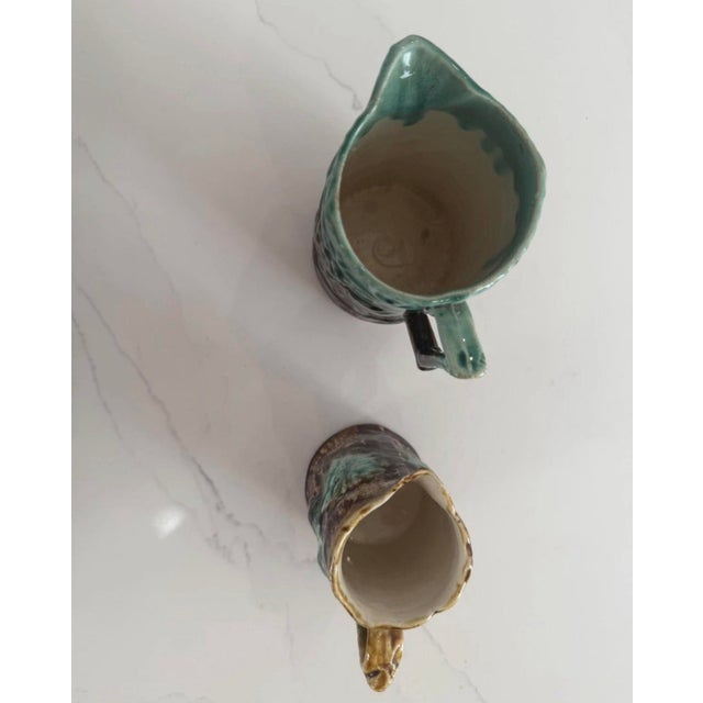 Green Antique 19th C. Victorian Majolica Botanical & Harvest Pitchers - Set of 3 For Sale - Image 8 of 12