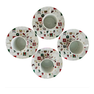 1980s the Abc's of Christmas Seymour Mann Dessert Plates & Mugs With 18k Gold Details- 8 Pieces
