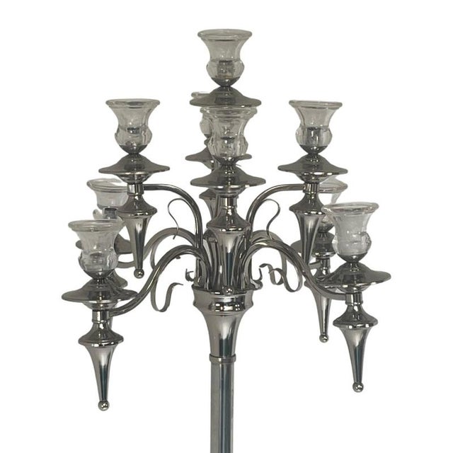 Extra Large 9-Light Floor Lamp with Chromed Metal and Glass Tops For Sale - Image 5 of 9