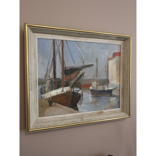 Mid 20th Century 1953 Mid-Century Modern 'Harbour at Rest' Vintage Original Swedish Expressive Seascape Oil Painting, Framed For Sale - Image 5 of 13