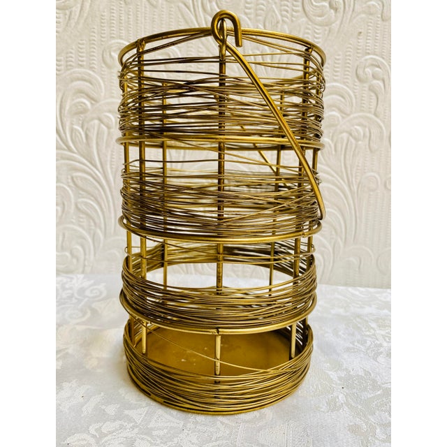 1960s Vintage Mid Century Brutalist Brass Wire Wine Bottle Holder For Sale - Image 5 of 9