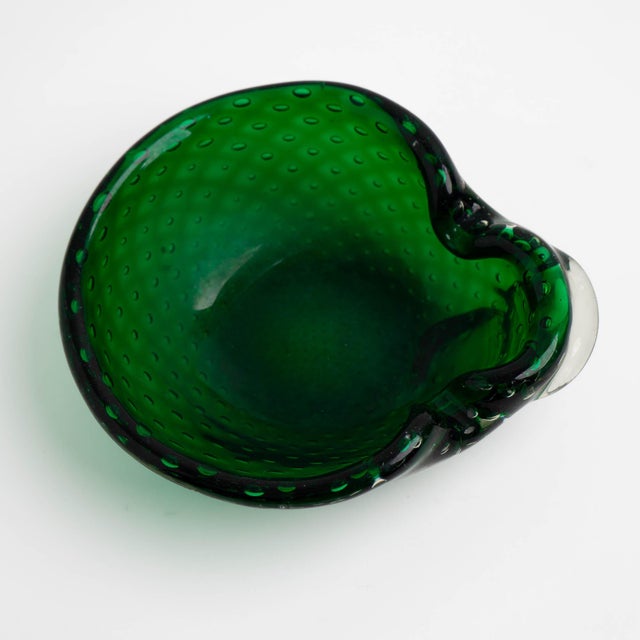 Vintage Emerald Green Murano Bullicante Art Glass Catchall Dish For Sale - Image 11 of 14
