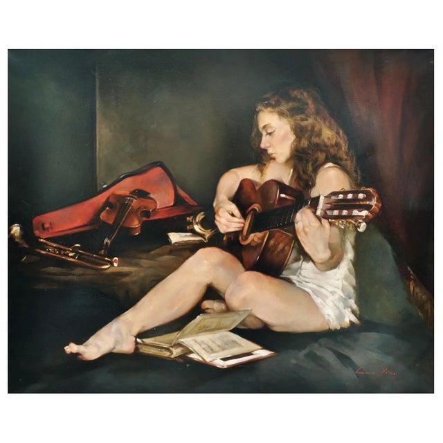 In this beautiful painting we admire a young woman in a petticoat playing the guitar. Francesca Strino, Neapolitan...