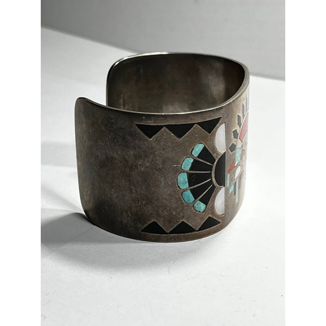 1980s 1980s Fred and Lolita Natachu Zuni Inlay Sterling Silver Cuff For Sale - Image 5 of 7