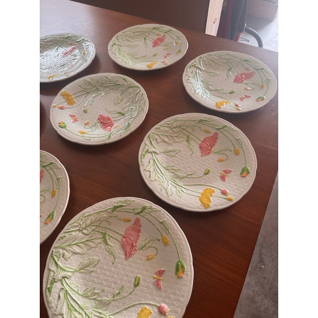 1980s Gien RFB Connoisseur Deauville Textured Salad Plate Limoges Pink Poppies - Set of 8 For Sale - Image 10 of 12