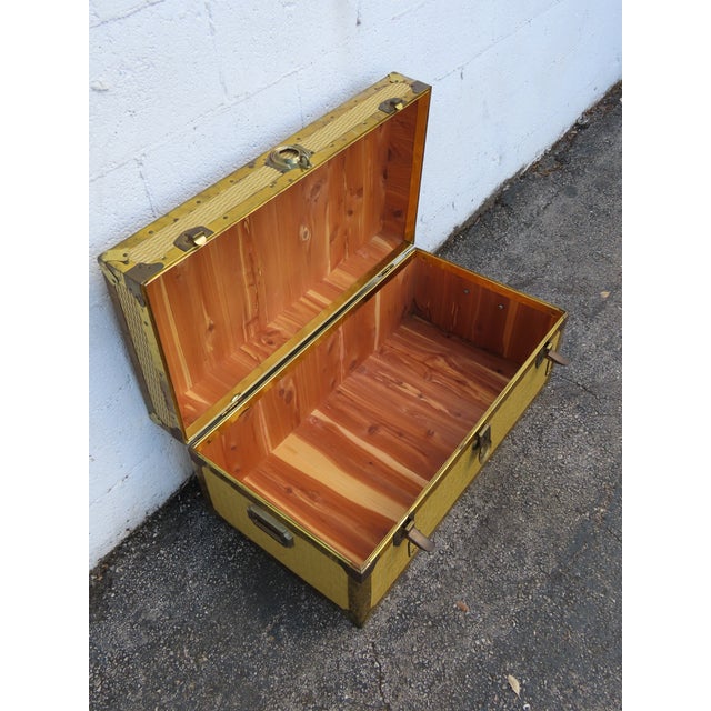 Wood Hollywood Regency Wicker Cedar Hope Chest Blanket Trunk 6326 For Sale - Image 7 of 13