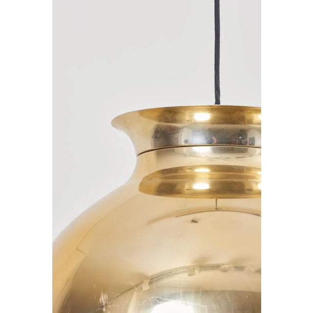 Gold Large Brass Pendant Lamp with Fabric, 1970s For Sale - Image 8 of 12