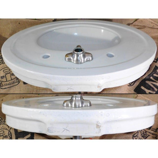 Antique 1918 Trenton Potteries Company Impervio Large Vitreous China Pedestal Sink With Rare Faucet For Sale - Image 11 of 18