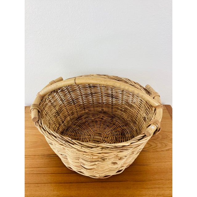 Wood Vintage Rustic Woven Wicker / Reed & Bamboo Gathering Basket For Sale - Image 7 of 7