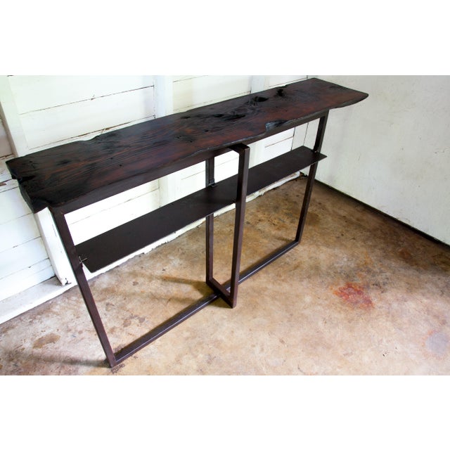 Artisan Made Organic Modern Shou Sugi Ban Long-Leaf Pine Welded Metal Console For Sale - Image 9 of 12