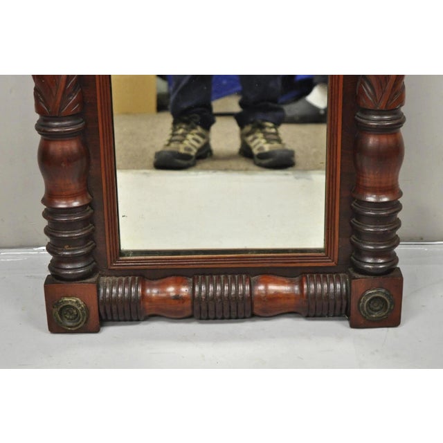Antique American Empire Walnut Leaf Carved Wall Console Pier Mirror For Sale - Image 4 of 12