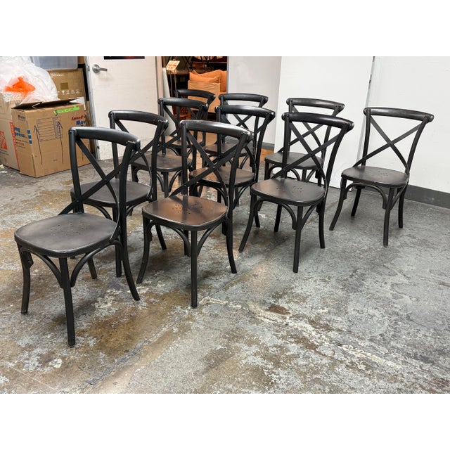 French Restoration Hardware Metal Madeleine Side Chairs, Set of Ten For Sale - Image 3 of 12
