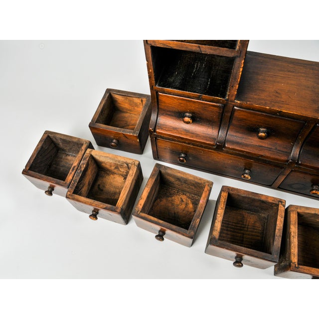 Antique Wall Hanging Apothecary Cabinet With 16 Small Drawers For Sale - Image 16 of 16