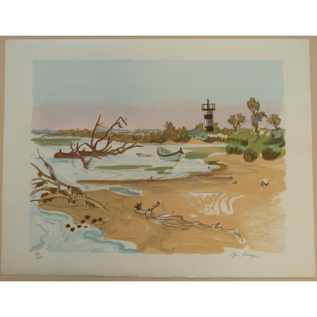 Yves Brayer, Boat on the Little Rhône, Original Signed Lithograph For Sale